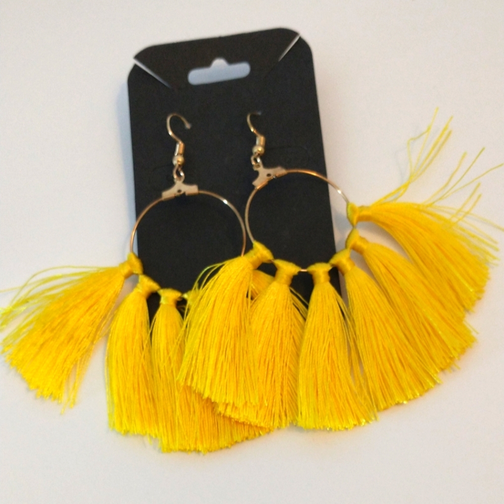 Yellow Dangling Tassel Earrings